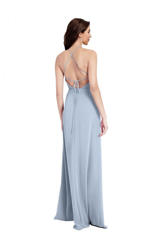 Long Light Sky Blue Sleeveless Sheath Open Back Side Slit Formal Evening Gown / Prom Dress / Bridesmaid Dress Leeds