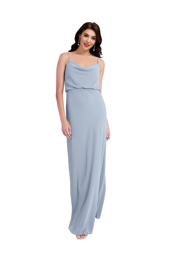 Long Smoke Blue Sleeveless Sheath V-Back Formal Evening Gown / Prom Dress / Bridesmaid Dress Leeds