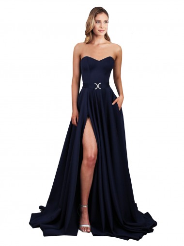 Long Dark Navy Sleeveless A-Line Low Back Formal Dress / Bridesmaid Dress Leeds