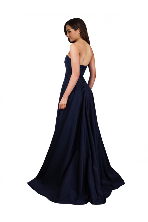 Long Dark Navy Sleeveless A-Line Low Back Formal Dress / Bridesmaid Dress Leeds