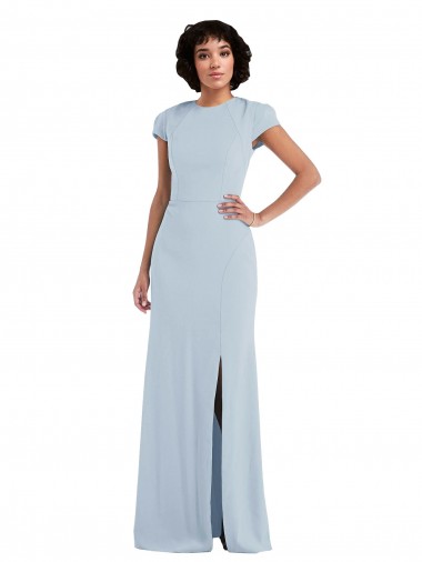 Long Light Sky Blue Cap Sleeves Trumpet Keyhole Back Semi Formal Evening Dress / Bridesmaid Dress Leeds