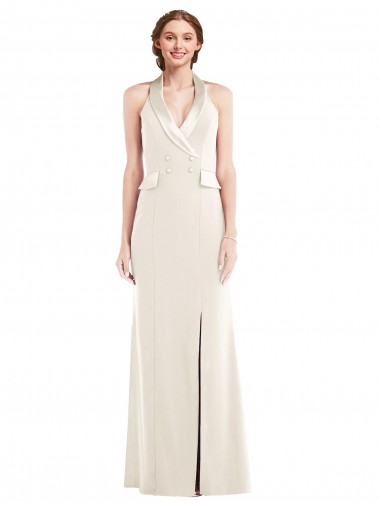 Long Ivory Sleeveless Trumpet Low Back Semi Formal Evening Dress / Prom Dress / Bridesmaid Dress Leeds