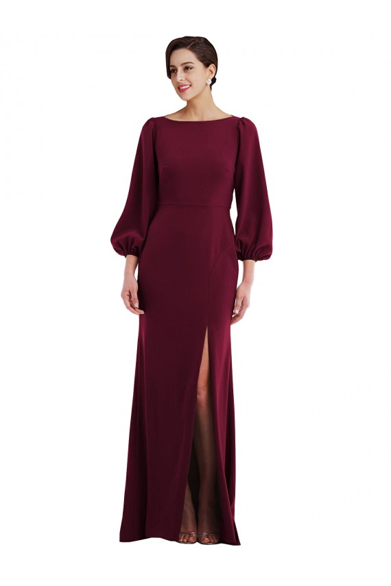 Long Burgundy Gold Long Sleeves Trumpet Open Back Formal Evening Gown / Prom Dress / Bridesmaid Dress Leeds