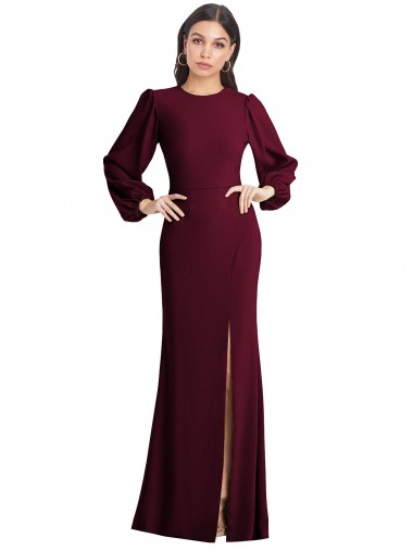 Long Burgundy Gold Puff Sleeves Trumpet Open Back Formal Dress / Bridesmaid Dress Leeds