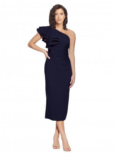 Midi Length Dark Navy Sleeveless Sheath Formal Evening Gown / Prom Dress / Bridesmaid Dress Leeds