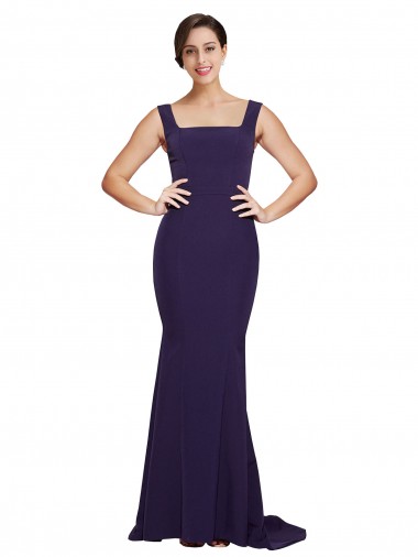 Sweep Train Dark Navy Sleeveless Sheath Semi Formal Evening Dress / Prom Dress / Bridesmaid Dress Leeds