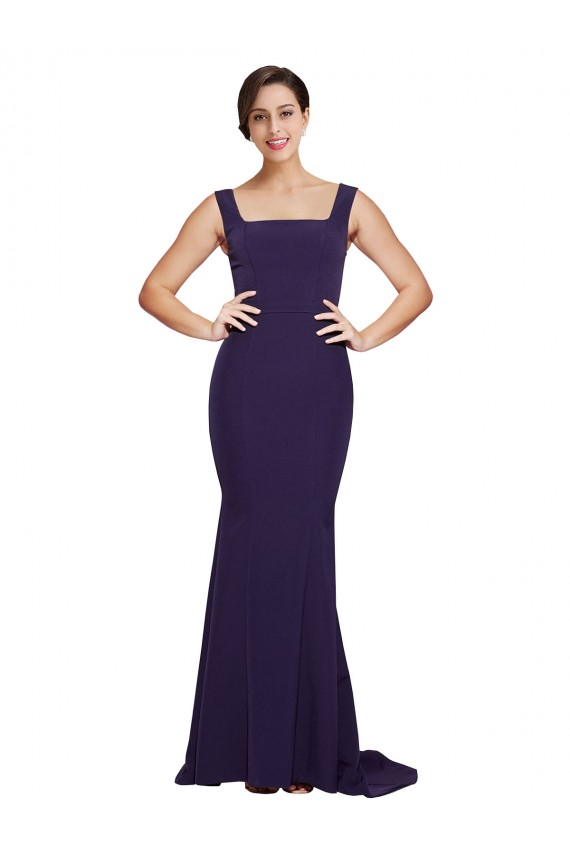Sweep Train Dark Navy Sleeveless Sheath Semi Formal Evening Dress / Prom Dress / Bridesmaid Dress Leeds