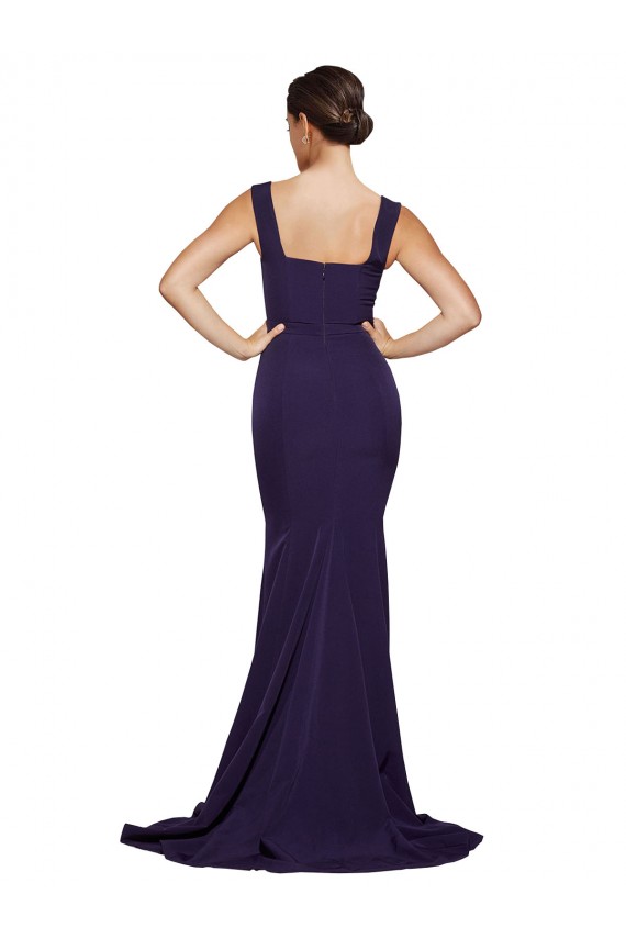 Sweep Train Dark Navy Sleeveless Sheath Semi Formal Evening Dress / Prom Dress / Bridesmaid Dress Leeds