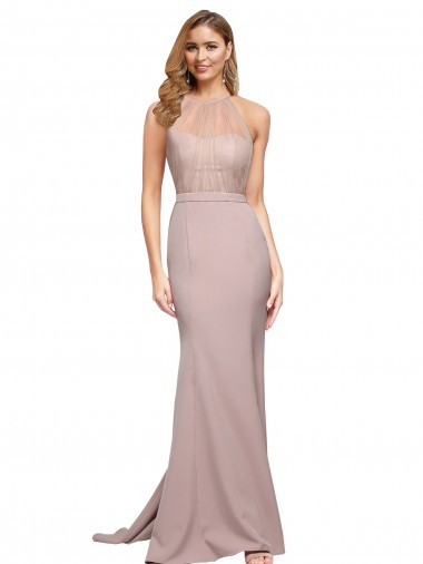 Sweep Train Dusty Pink Sleeveless Sheath Formal Evening Gown / Prom Dress / Bridesmaid Dress Leeds