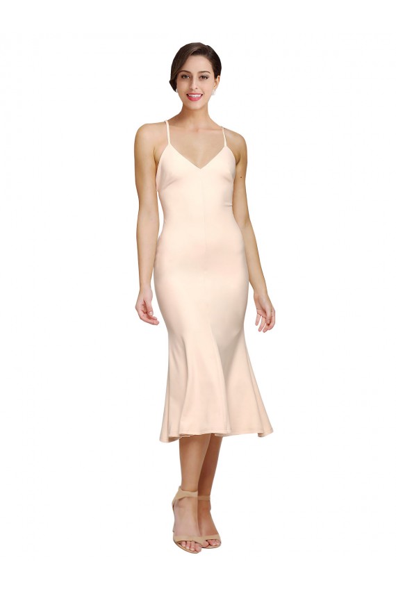 Midi Length Nude Sleeveless Sheath Open Back Evening Gown / Prom Dress / Bridesmaid Dress Leeds