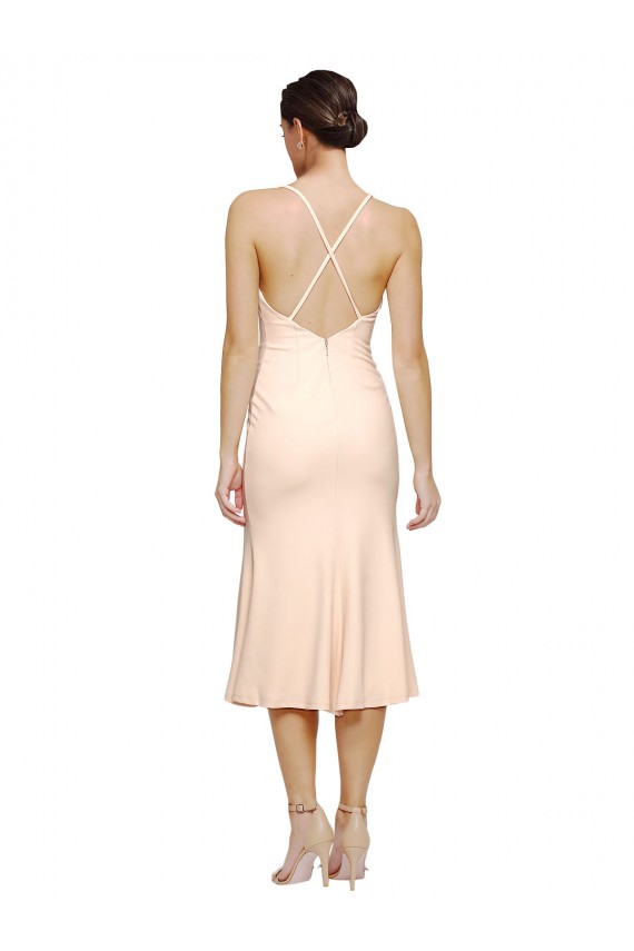Midi Length Nude Sleeveless Sheath Open Back Evening Gown / Prom Dress / Bridesmaid Dress Leeds