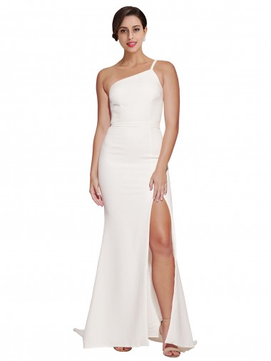 Sweep Train Ivory Sleeveless Sheath Side Slit Semi Formal Evening Dress / Prom Dress / Bridesmaid Dress Leeds