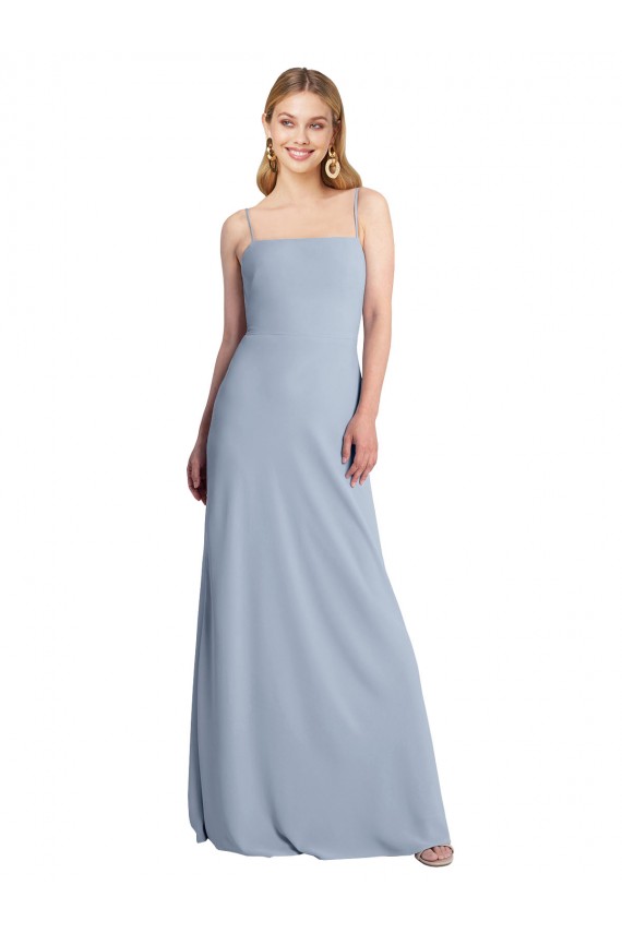 Long Smoke Blue Sleeveless A-Line Open Back Prom Dress / Bridesmaid Dress Leeds