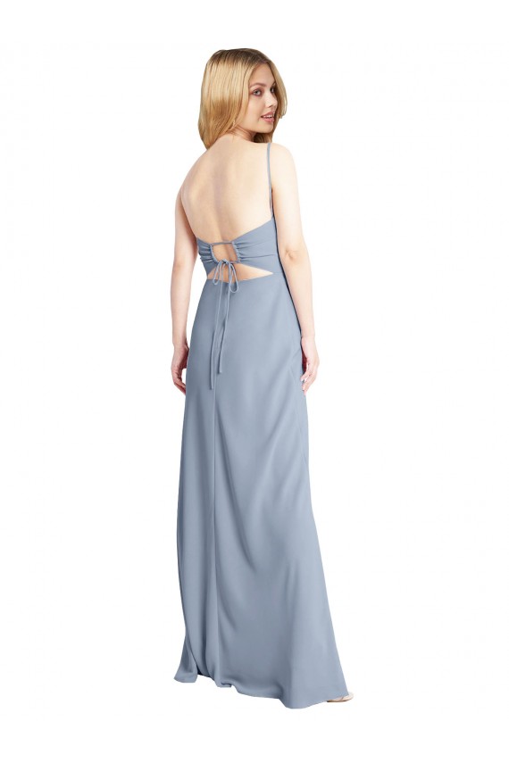 Long Smoke Blue Sleeveless A-Line Open Back Prom Dress / Bridesmaid Dress Leeds