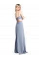 Long Smoke Blue Sleeveless A-Line Open Back Stretch Crepe Prom Dress / Bridesmaid Dress Leeds