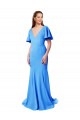 Sweep Train Peacock Blue Short Sleeves Mermaid, Sheath V-Back Prom Dress / Bridesmaid Dress Leeds