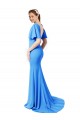 Sweep Train Peacock Blue Short Sleeves Mermaid, Sheath V-Back Prom Dress / Bridesmaid Dress Leeds