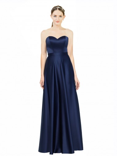 Long Dark Navy Sleeveless A-Line Low Back Black Tie Evening Gown / Bridesmaid Dress Leeds