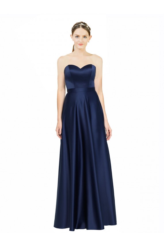 Long Dark Navy Sleeveless A-Line Low Back Black Tie Evening Gown / Bridesmaid Dress Leeds