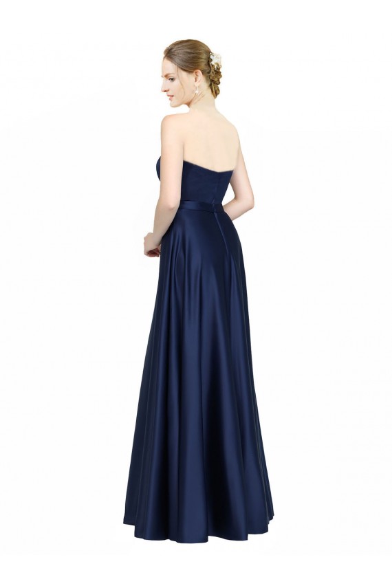 Long Dark Navy Sleeveless A-Line Low Back Black Tie Evening Gown / Bridesmaid Dress Leeds