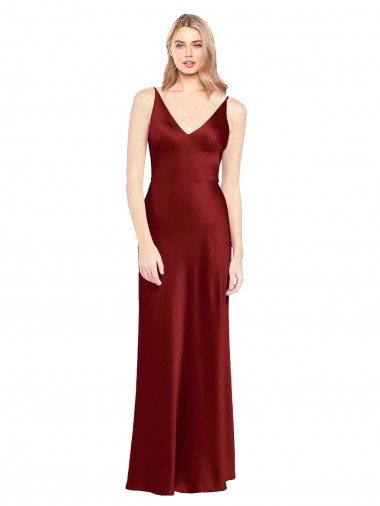 Long Burgundy Sleeveless A-Line V-Back Stretch Satin Formal Evening Gown / Prom Dress / Bridesmaid Dress Leeds