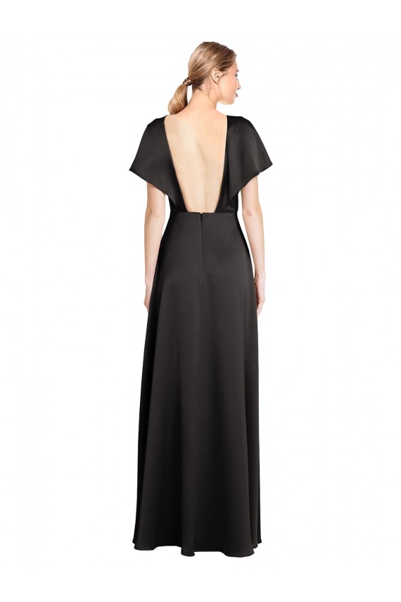 Long Black Cap Sleeves A-Line Open Back Bridesmaid Dress / Evening Dress Leeds