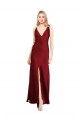 Long Burgundy Sleeveless A-Line V-Back Front Slit Black Tie Evening Gown / Prom Dress / Bridesmaid Dress Leeds