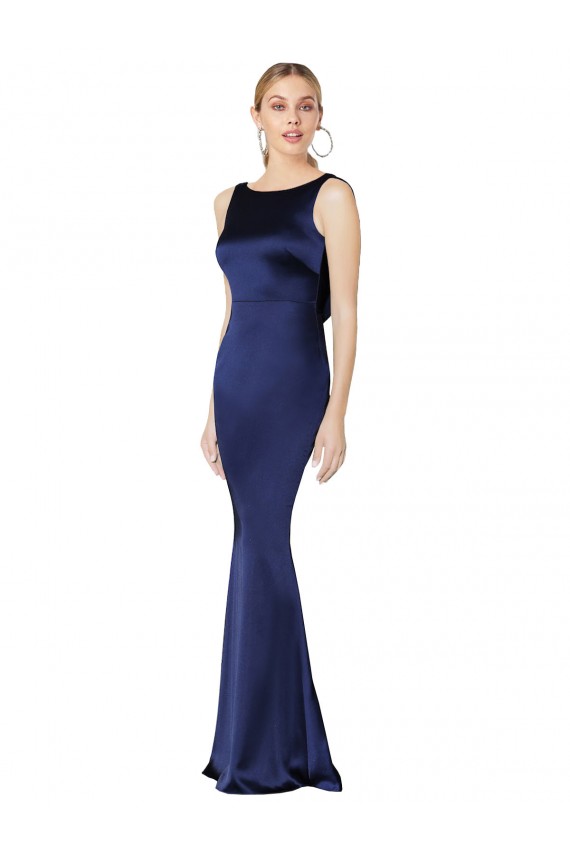 Long Dark Navy Sleeveless Sheath Low Back Formal Evening Gown / Prom Dress / Bridesmaid Dress Leeds