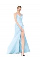 Long Light Sky Blue Sleeveless Mermaid High Slit Formal Evening Gown / Prom Dress / Bridesmaid Dress Leeds