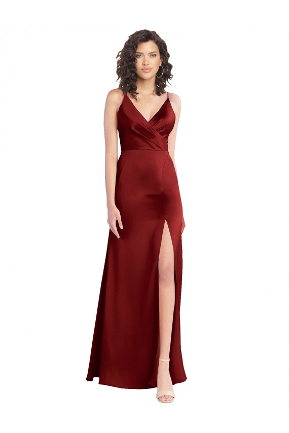 Long Burgundy Sleeveless A-Line V-Back Formal Dress / Bridesmaid Dress Leeds