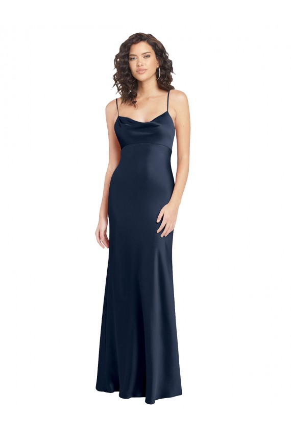 Long Dark Navy Sleeveless A-Line Open Back Black Tie Evening Gown / Prom Dress / Bridesmaid Dress Leeds