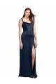 Long Dark Navy Sleeveless A-Line Low Back Side Slit Formal Evening Gown / Prom Dress / Bridesmaid Dress Leeds