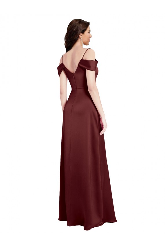 Long Burgundy Gold Sleeveless A-Line Side Slit Formal Dress / Bridesmaid Dress Leeds