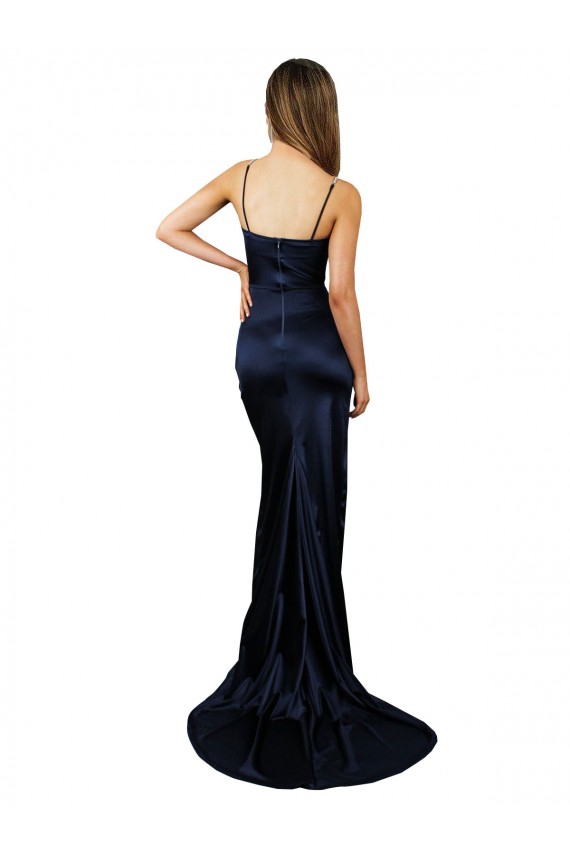Long Dark Navy Sleeveless Mermaid High Slit Formal Evening Gown / Prom Dress / Bridesmaid Dress Leeds