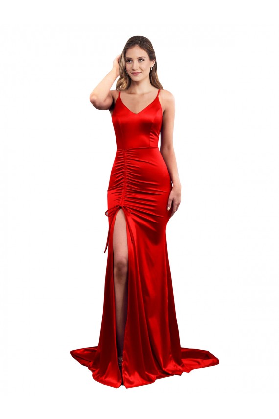 Long Red Sleeveless Mermaid Low Back Evening Dress / Bridesmaid Dress Leeds