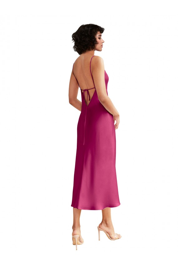 Midi Length Fuchsia Sleeveless A-Line Low Back Formal Evening Gown / Prom Dress / Bridesmaid Dress Leeds