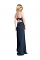 Long Dark Navy Sleeveless A-Line Open Back Daring Side Slit Formal Evening Gown / Prom Dress / Bridesmaid Dress Leeds