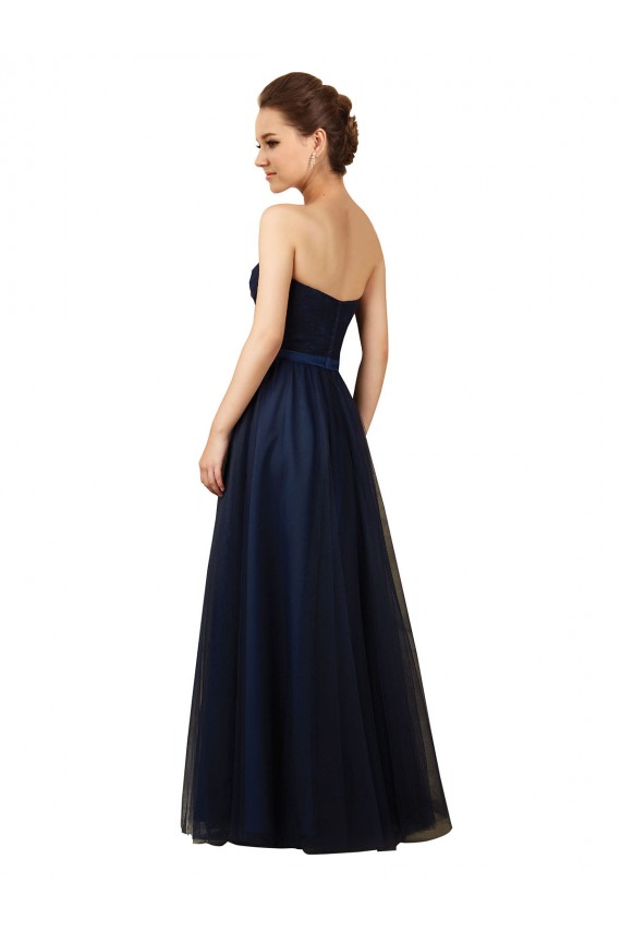 Long Dark Navy Sleeveless A-Line Bridesmaid Gown Leeds