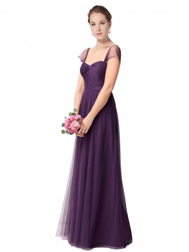 Long Plum Purple Cap Sleeves A-Line Bridesmaid Dress Leeds