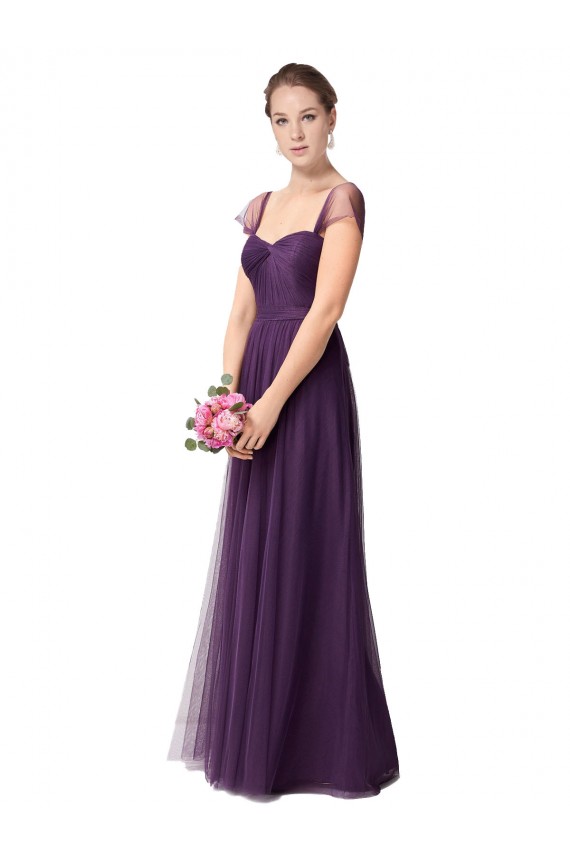 Long Plum Purple Cap Sleeves A-Line Bridesmaid Dress Leeds
