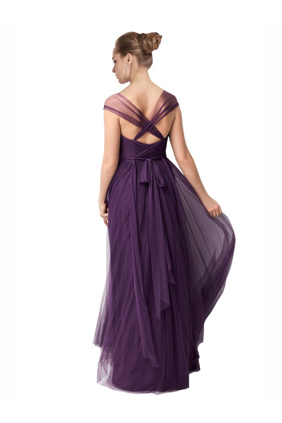 Long Plum Purple Cap Sleeves A-Line Bridesmaid Dress Leeds