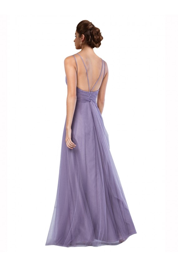 Long Watermelon Sleeveless A-Line V-Back Bridesmaid Dress Leeds