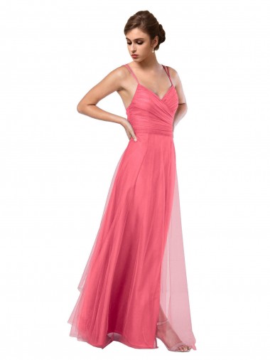 Long Watermelon Sleeveless A-Line V-Back Bridesmaid Dress Leeds
