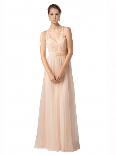 Long Nude Sleeveless A-Line Bridesmaid Dress / Evening Dress Leeds