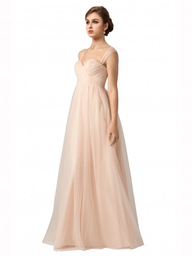 Long Nude Sleeveless A-Line Tulle Bridesmaid Evening Gowns Leeds