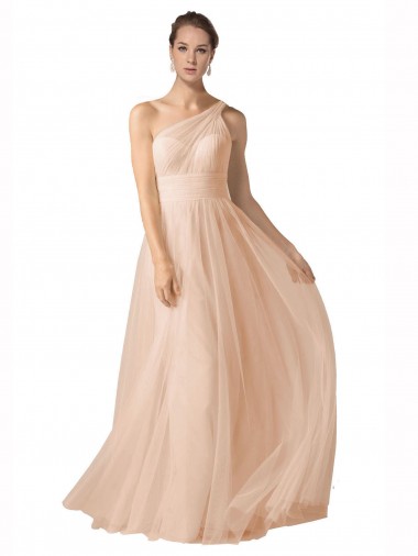Long Nude Sleeveless A-Line Keyhole Back Formal Dress / Bridesmaid Dress Leeds