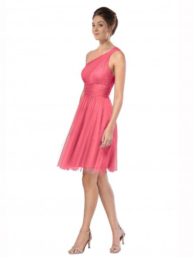 Long Watermelon Sleeveless A-Line Tulle Bridesmaid Dress Leeds