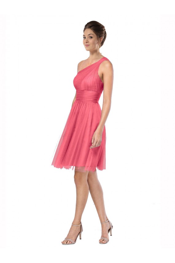 Long Watermelon Sleeveless A-Line Tulle Bridesmaid Dress Leeds
