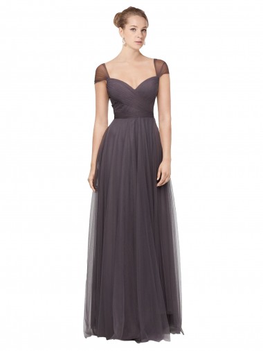 Long Pewter Cap Sleeves A-Line Bridesmaid Dress Leeds