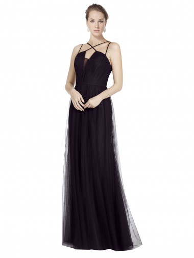 Long Black Sleeveless A-Line Tulle Bridesmaid Gown Leeds